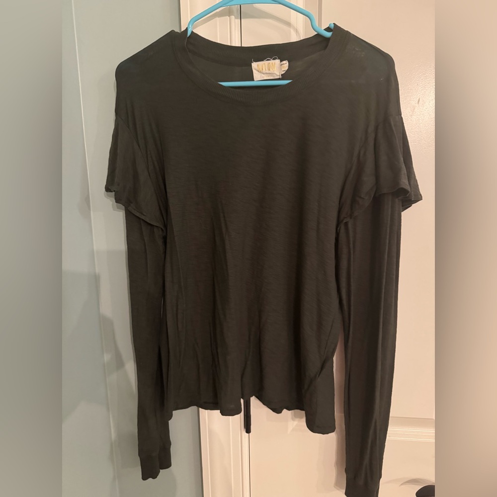 Nation olive green knit top size medium